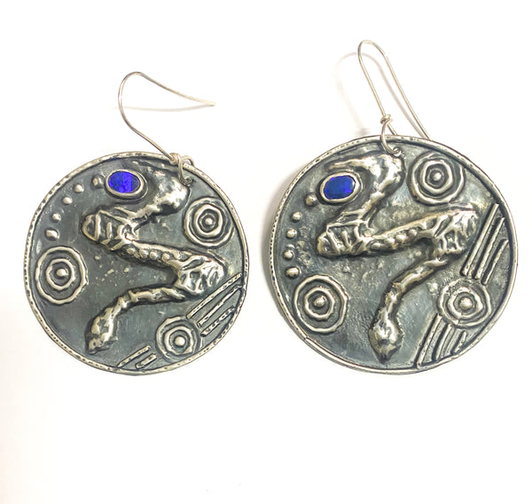 Durrumang  Yarrudhangidyal "Snake Dreaming" Sterling Silver Opal Doublet Earrings