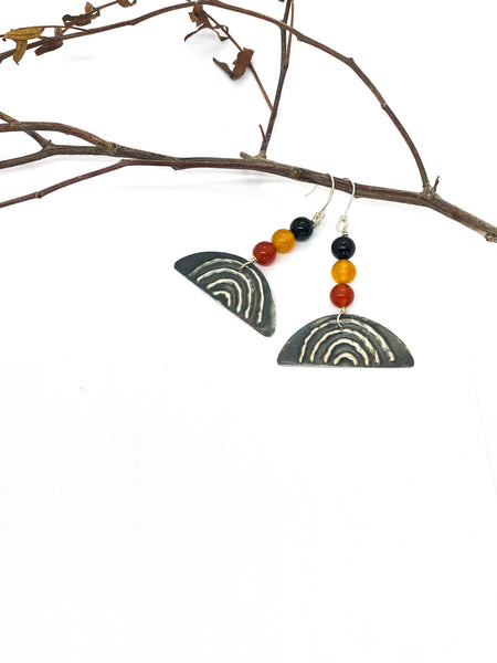 Yulubirrngiin, gunhungurraan “Rainbow” Earrings Black Yellow Red Agate Flag Colours