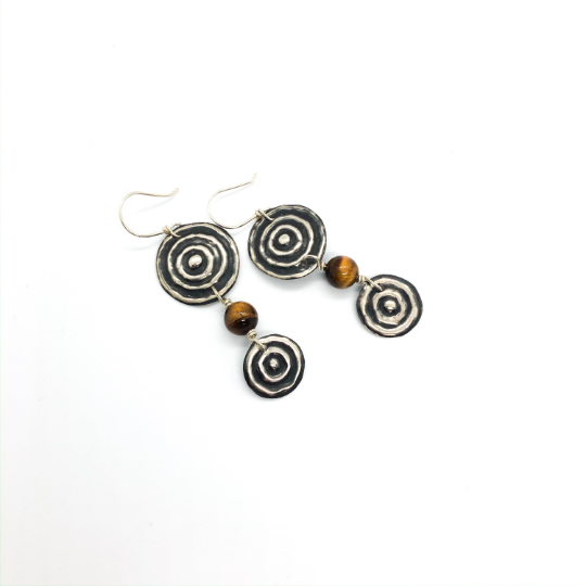 Bula Ngulburnan, yuriyawi “Two Waterholes” Tigers Eye Sterling Silver Earrings