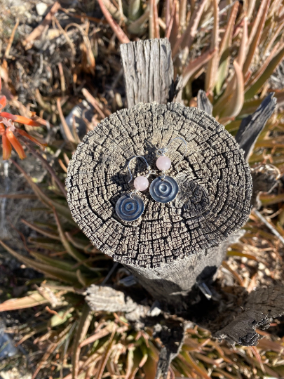 Rose Quartz Waterhole Sterling Silver Earrings