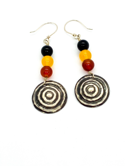 Ngulburnan, yuriyawi “Waterhole”  Black Yellow Red Agate Earrings