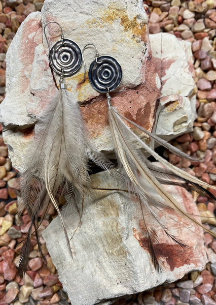 Ngulburnan, yuriyawi “Waterhole” Dirrawang Emu Feather Earrings