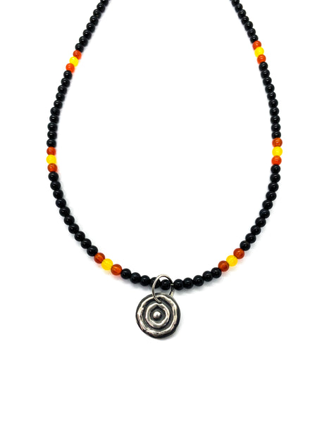 Ngulburnan, yuriyawi “Waterhole” Black Yellow Red Agate Necklace