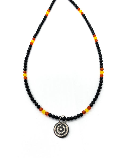 Ngulburnan, yuriyawi “Waterhole” Black Yellow Red Agate Necklace