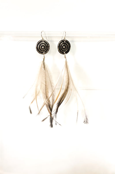 Ngulburnan, yuriyawi “Waterhole” Dirrawang Emu Feather Earrings