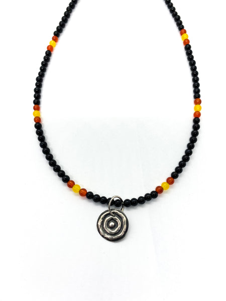 Ngulburnan, yuriyawi “Waterhole” Black Yellow Red Agate Necklace