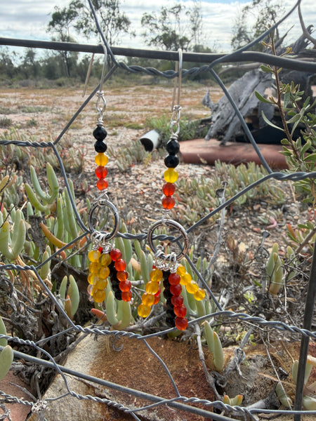 Flag colours, Black Yellow Red Agate Earrings