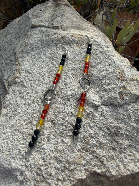 Red Black Yellow Agate Stone Flag Earrings