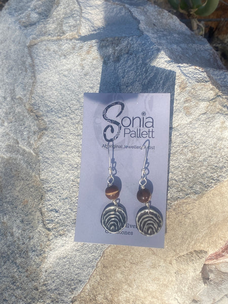 Australian Agate- Aboriginal Artist - Baaywang - Big Hill - Sterling Silver and Agate Earrings