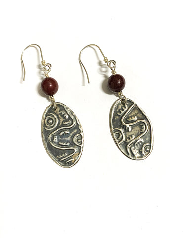 Gugaa - Goanna Earrings, Sterling Silver and Mookaite Earrings