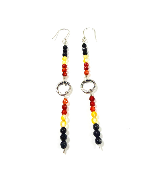 Red Black Yellow Agate Stone Flag Earrings