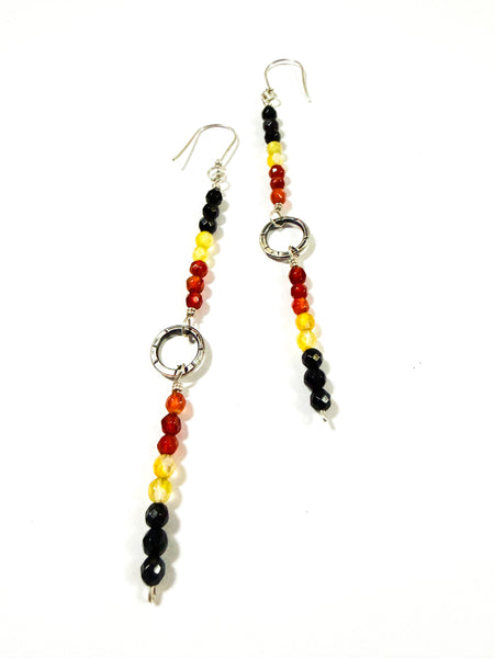 Red Black Yellow Agate Stone Flag Earrings