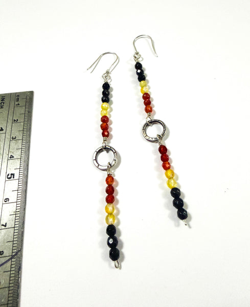 Red Black Yellow Agate Stone Flag Earrings