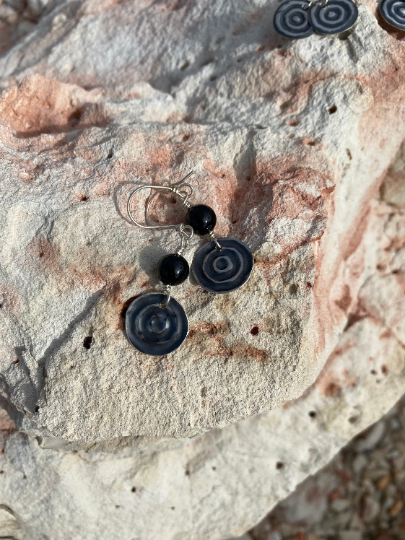 Black Agate Waterhole Sterling Silver Earrings