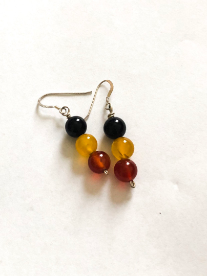 Sterling silver and Black Yellow Red Agate Earrings Aboriginal Flag Colours