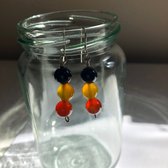 Sterling silver and Black Yellow Red Agate Earrings Aboriginal Flag Colours